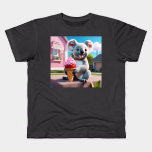 A Koala Bear Eating Strawberry Ice Cream Outside A House Made Of Strawberry Ice Cream Kids T-Shirt